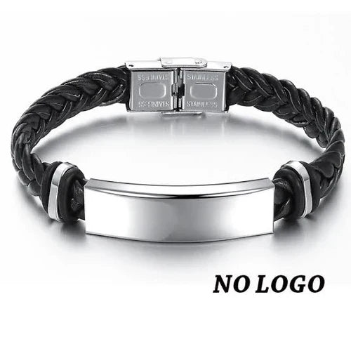 Men's Leather Bracelets - Custom Name Date Logo Engrave Bangle & Bracelet Male Jewelry